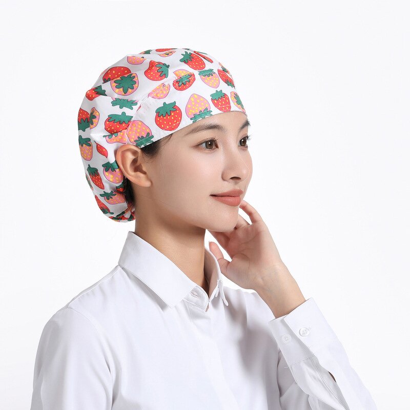 Working Caps Manufacturer - Adjustable with Buttons Satin Lined Elastic Ponytail Scrub for Women Cartoon Print