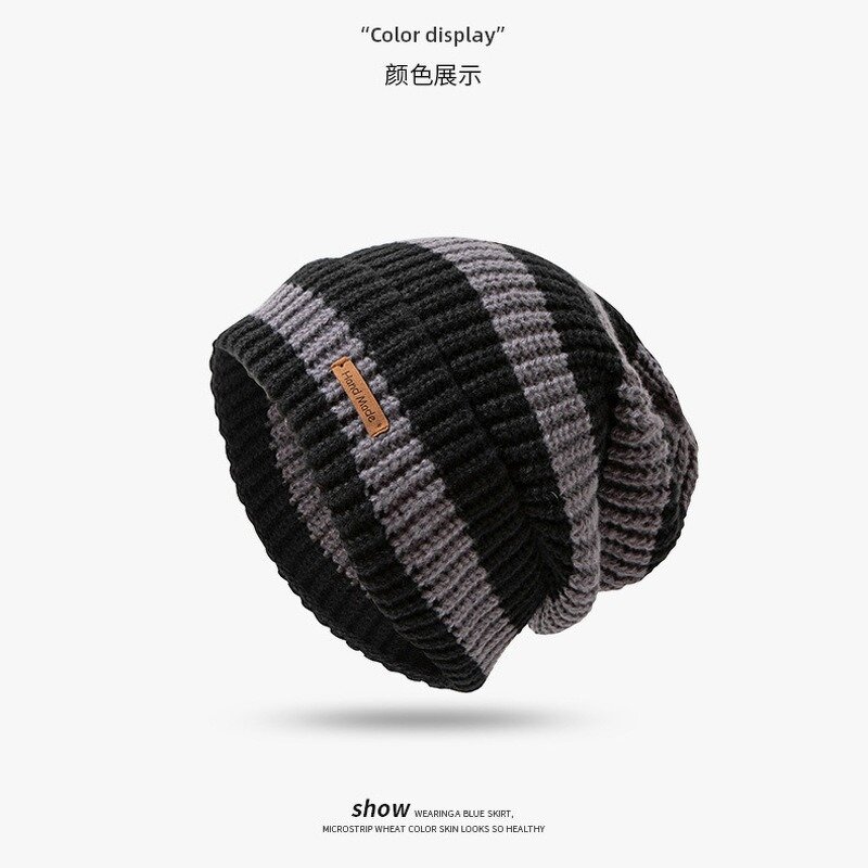 Knitted Hat Manufacturer - Casual Retro Y2K Stripe Adult Unisex Outdoor Winter Warm Custom Leather Logo