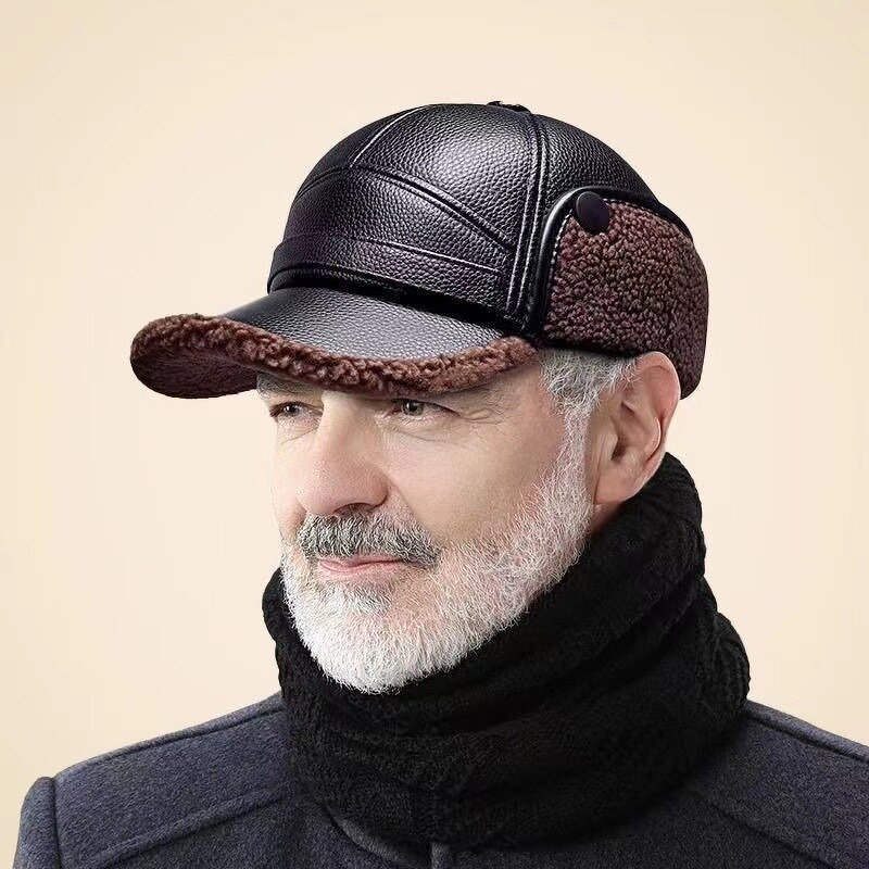 Aviator Hat Manufacturer - Winter for Middle-Aged Elderly Unisex Thickened Sheepskin Leather Plush Outdoor Ear Protector