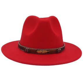Fedora Hat Manufacturer - Unisex Solid Color Winter Jazz with Wide Brim High Quality with Belt Buckle for Party