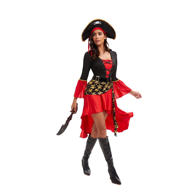 Pirate Costume Manufacturer - Wholesale Carnival Cosplay Skull Women Red Sexy Luxury Fancy Dress