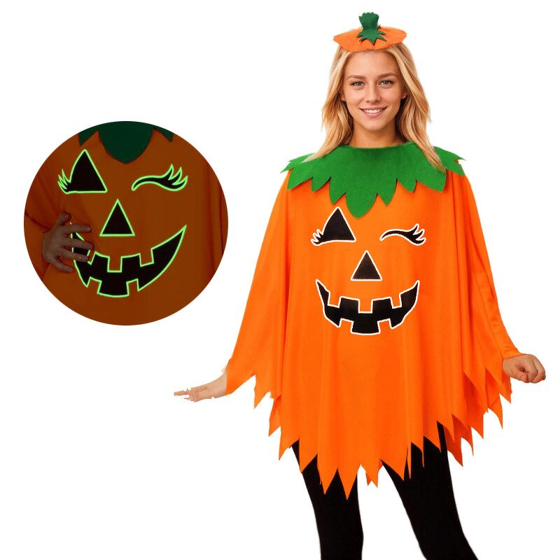 Pumpkin Costume Set Manufacturer - Halloween for Kids Adults Night Light Hat Cloak Shawl for School Dress-up