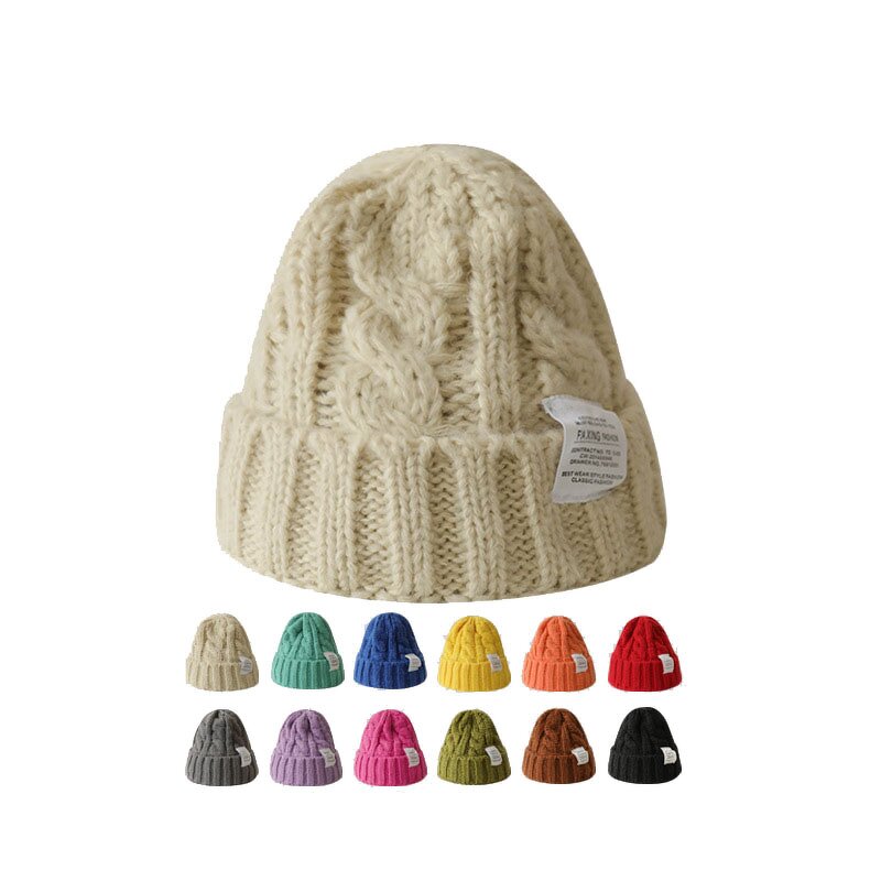 Knit Hat Manufacturer - Solid Color Japanese Twist for Women Korean Autumn Winter Ear Protection