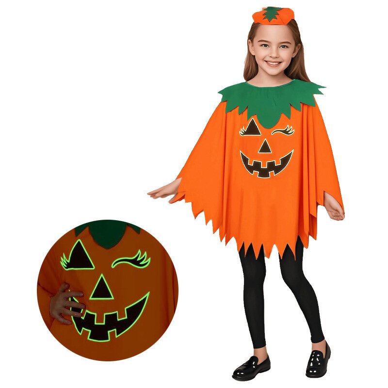 Pumpkin Costume Set Manufacturer - Halloween for Kids Adults Night Light Hat Cloak Shawl for School Dress-up