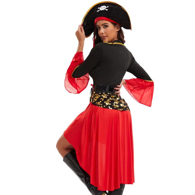 Pirate Costume Manufacturer - Wholesale Carnival Cosplay Skull Women Red Sexy Luxury Fancy Dress