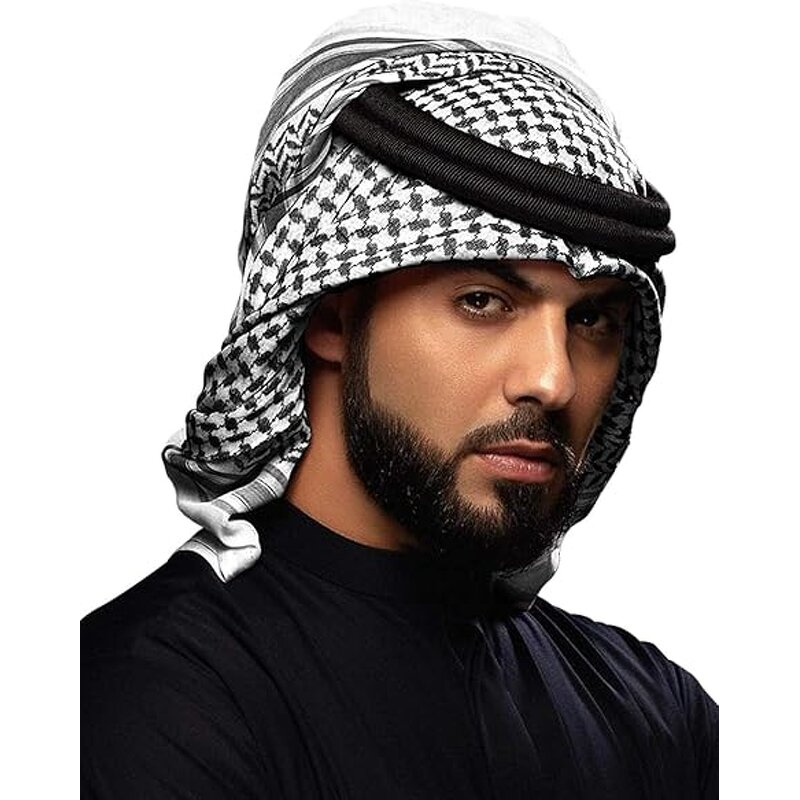 Headscarf Manufacturer - Muslim Printed Square Islamic Dubai Saudi Arabic Men's Head Turban for Daily Religious Use