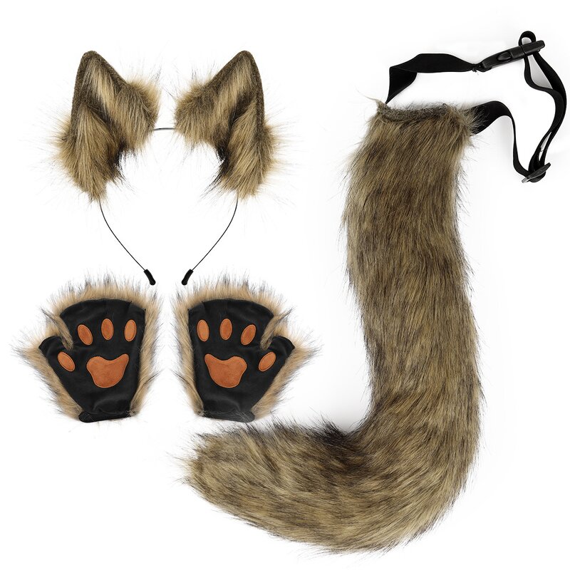 Animal Tail Accessories Manufacturer - Halloween Handmade Artificial Fox Tail Wolf Tail Cosplay Animal Claw Props