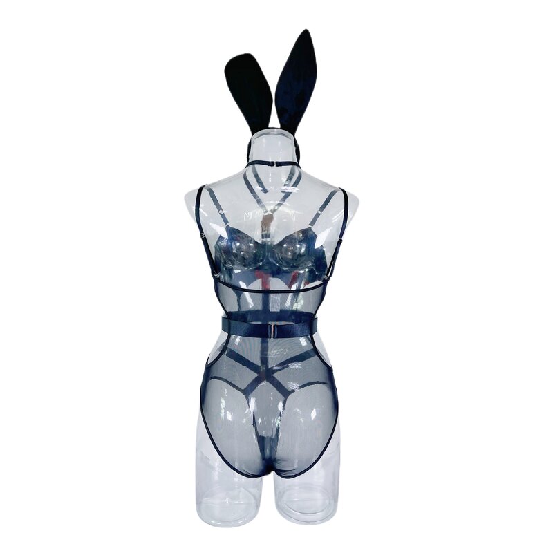 Bunny Girl Set Manufacturer - Black Leather Nightclub Party Women Sexy Lace with Transparent Underwear Rabbit Ear