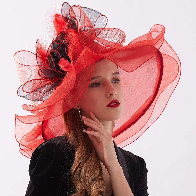 Sun Hat Manufacturer - Women's Organza with Large Flower British Noble Lady Style Elegant UV Protection Wide Brim