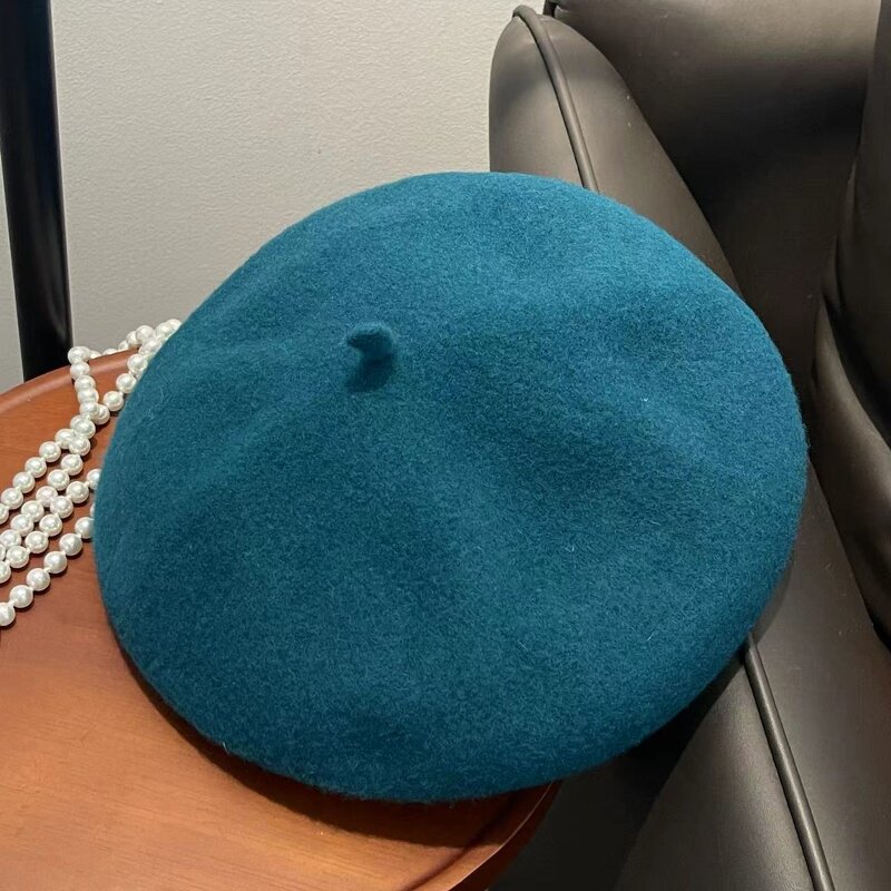 Beret Manufacturer - Women's Casual Outdoor Spring Winter Wool Fleece Vintage Painter Style Solid Color