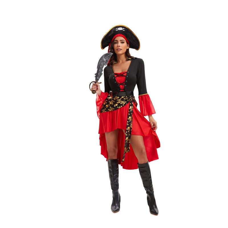 Pirate Costume Manufacturer - Wholesale Carnival Cosplay Skull Women Red Sexy Luxury Fancy Dress