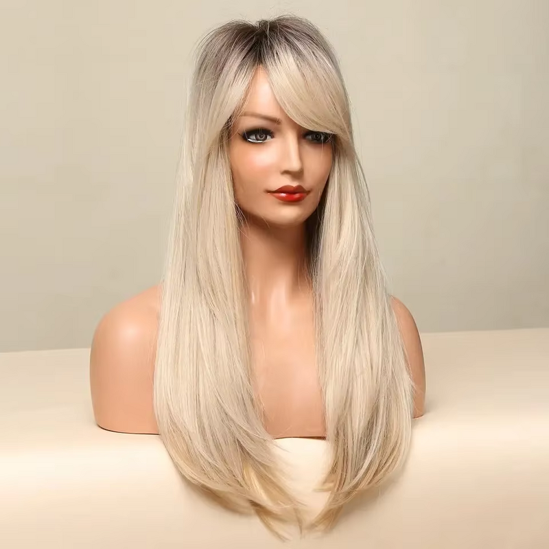 Synthetic Wigs Manufacturer - Ombre Brown Blonde Long Straight with Bangs Cosplay for Women