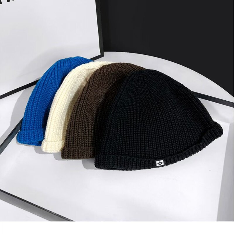 Skull Hat Manufacturer - New Fashion Custom Logo Knitted Label Patch Plain Cuffed Waffle Beanie