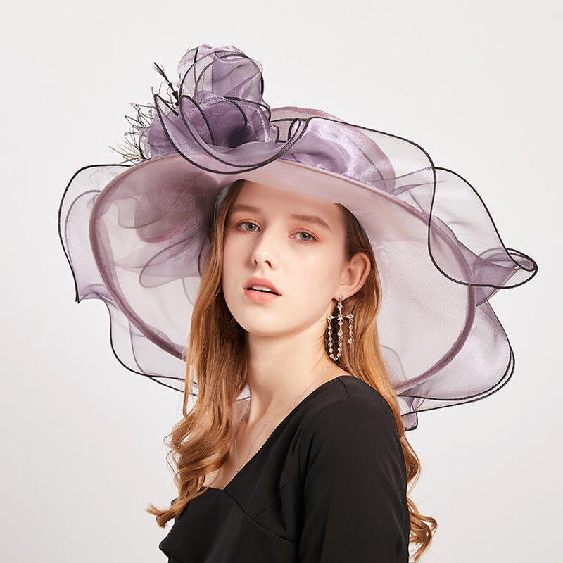 Sun Hat Manufacturer - Women's Organza with Large Flower British Noble Lady Style Elegant UV Protection Wide Brim