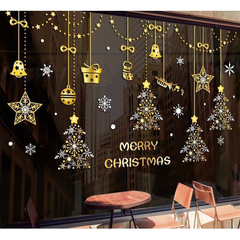 Christmas Stickers Manufacturer - No Adhesive Needed Gift Box Bell Mall Window Scene Decoration Static