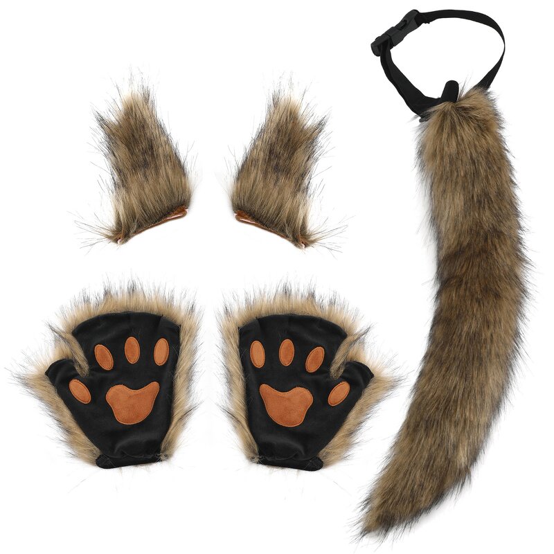 Cosplay Set Manufacturer - New Arrival Plush Beast Ear Headwear & Fingerless Gloves Faux Fur Anime Style