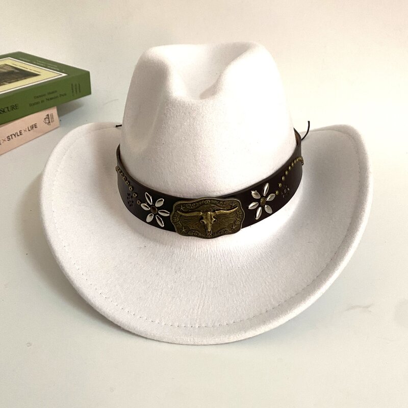 Fedora Manufacturer - OEM ODM New Design Retro Wholesale Cowboy Safety Party White Wool Felt Wide Rolled Brim