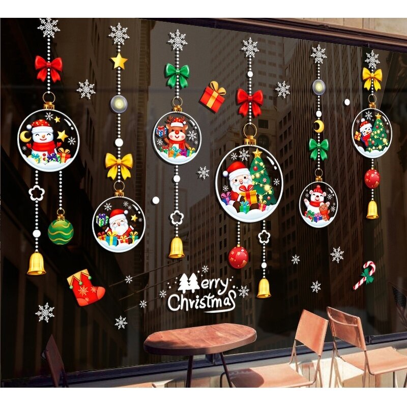 Christmas Stickers Manufacturer - No Adhesive Needed Gift Box Bell Mall Window Scene Decoration Static