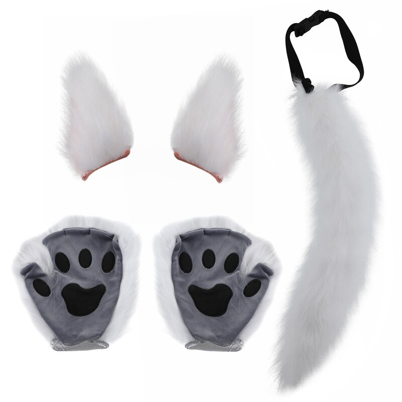 Cosplay Set Manufacturer - New Arrival Plush Beast Ear Headwear & Fingerless Gloves Faux Fur Anime Style