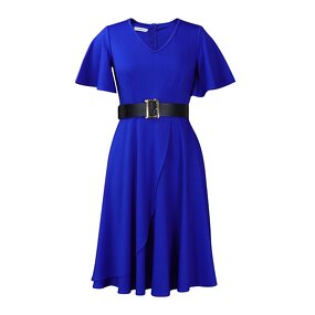 V-neck Office Dress Manufacturer - 2025 Trumpet Sleeves Solid Color Blet Plus Size