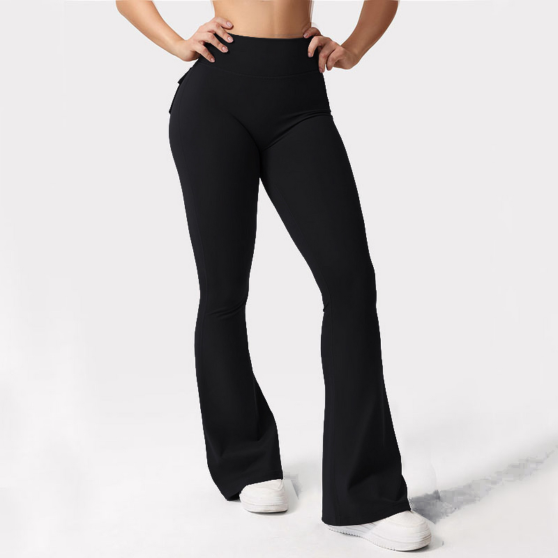 Women's Yoga Pants Manufacturer - High Waist Flared Trousers Hip Lifting Control Solid Color