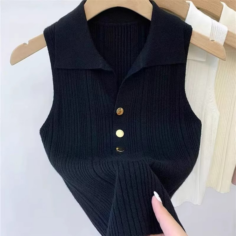 Ice Silk Polo Vest Manufacturer - 2025 Lapel Sleeveless Thin Knit for Women Summer Autumn