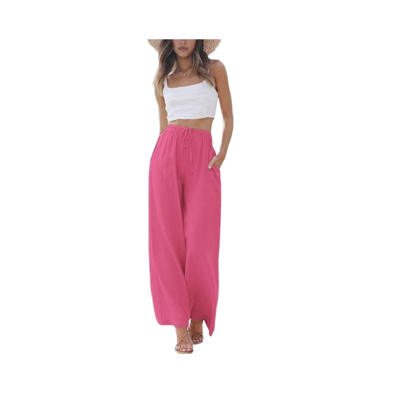Women's Wide Leg Pants Manufacturer - 2025 Linen Loose Pulling Rope Elastic Waist