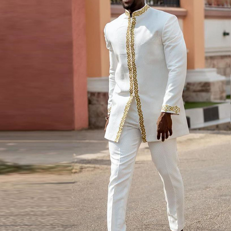 Men's 2-Piece Suit Manufacturer - Stand Collar Tops Long Pants African Ethnic Style