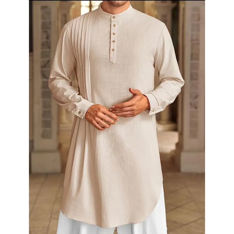 Muslim Long Shirt Manufacturer - 2025 Button Linen Hemp for Men Middle East Arab