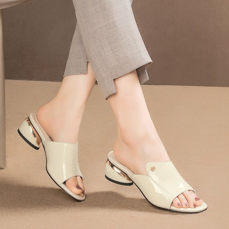 Women's Medium Heel Sandals Manufacturer - 2025 Summer Outerwear Fashion Soft Leather