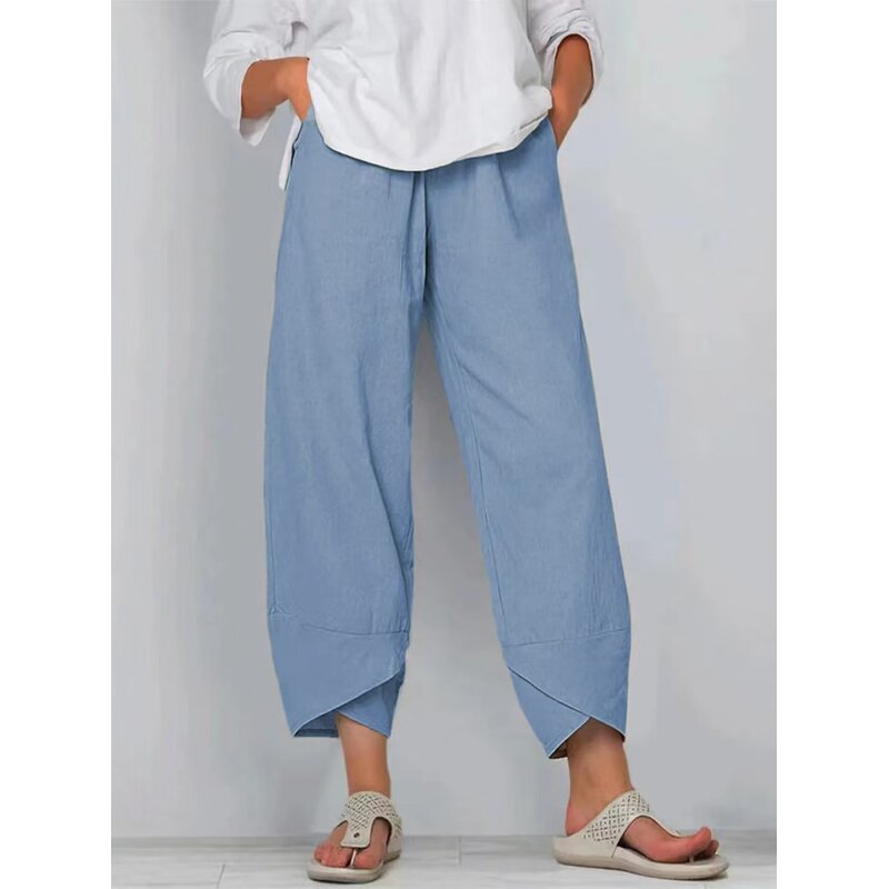 Women's Wide Leg Pants Manufacturer - Casual Straight Leg Bound Feet Cotton Loose Solid Color