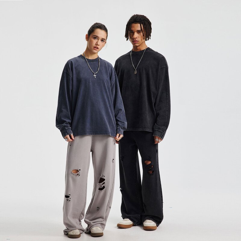 Men's Sports Pants Manufacturer - 2025 Stir Fried Snow Flower Washed Hip Hop 430G