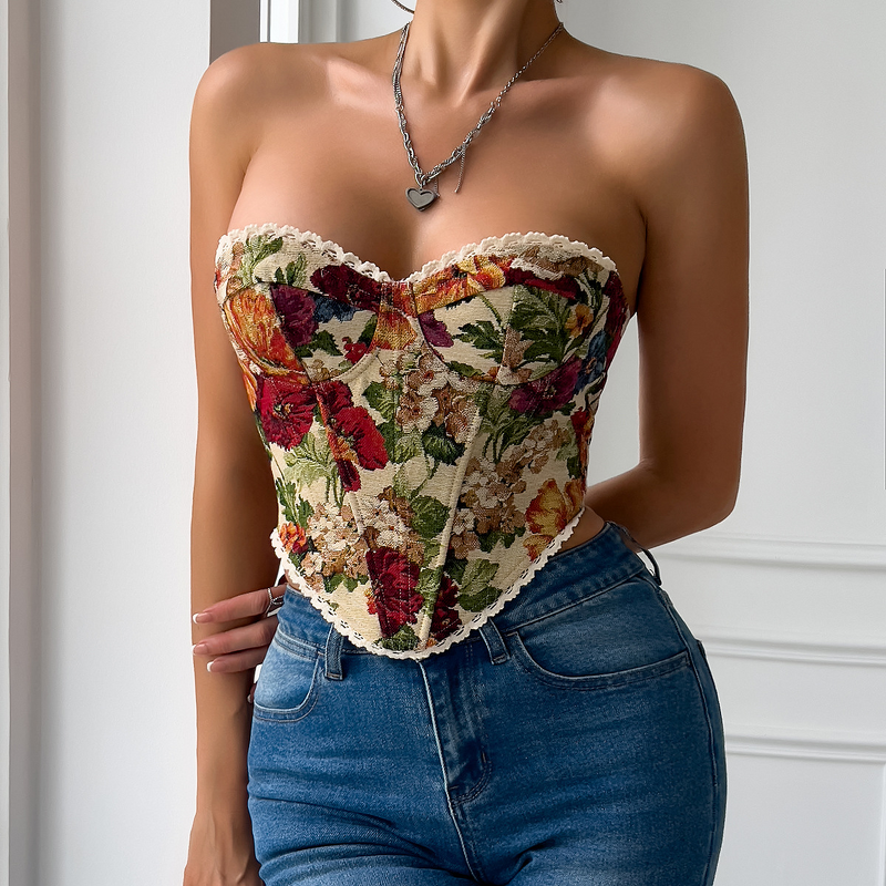 Lace Strap Vest Manufacturer - 2025 Multi Color Flower Printed Chest Wrapped Retro