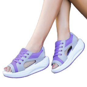 Women's Beach Sandals Manufacturer - 2025 Mesh Lace-up Color Matching Hollow Out Thick Soled