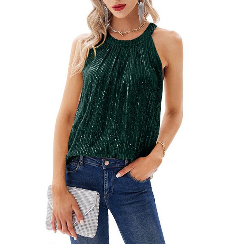 Sequin Suspender Vest Manufacturer - 2025 Neck Hanging Micro Elastic Solid Color