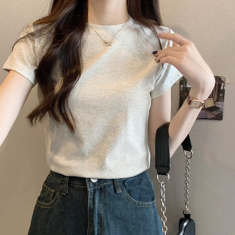 Cotton T-shirt Manufacturer - 2025 Straight Shoulder Slimming Round Neck Layered