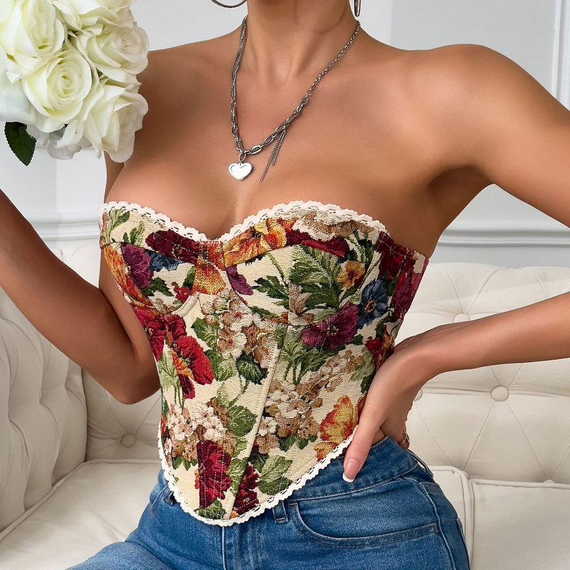 Lace Strap Vest Manufacturer - 2025 Multi Color Flower Printed Chest Wrapped Retro