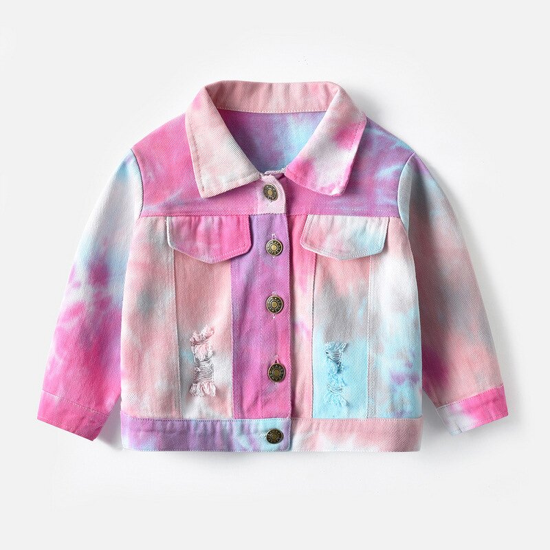 Children's Denim Coat Manufacturer - Korean Tie-dye Short Jeans Lapel Long Sleeve Fashion