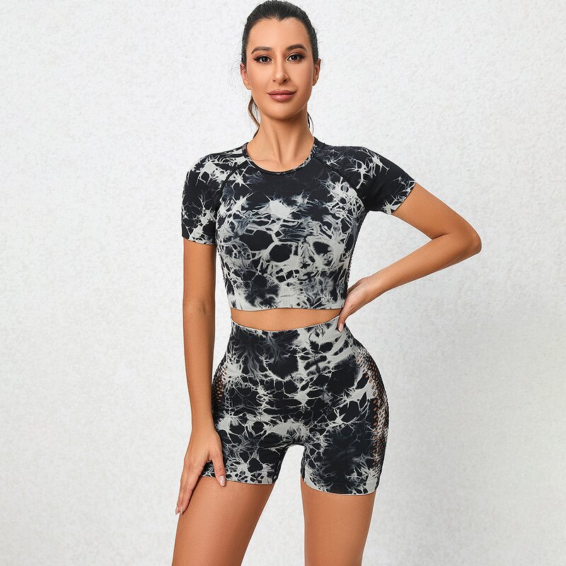 Women's Yoga Set Manufacturer - 2024 Seamless Tie-Dye Vest Shorts Hip-Lifting Fitness