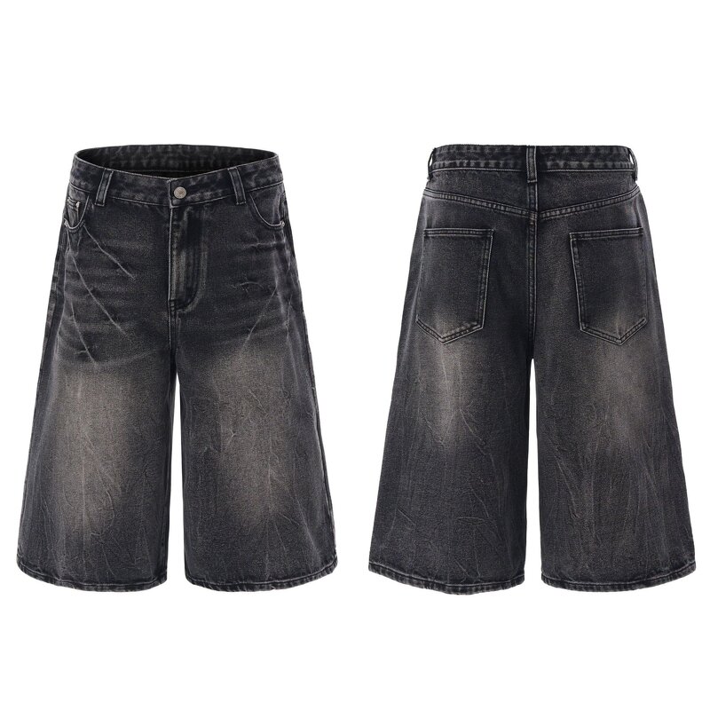 Men's Denim Shorts Manufacturer - 2025 Zipper Button Retro Loose Outdoor Overalls