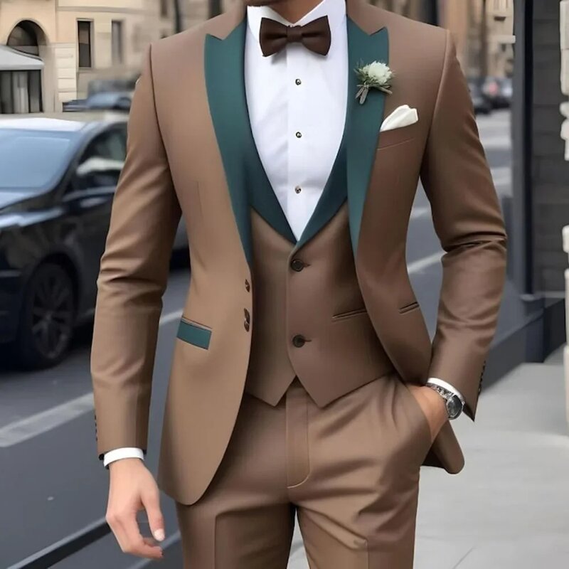 Men's Suit Set Manufacturer - 2025 Brown Single-breasted Slim Fit for Banquet Performance