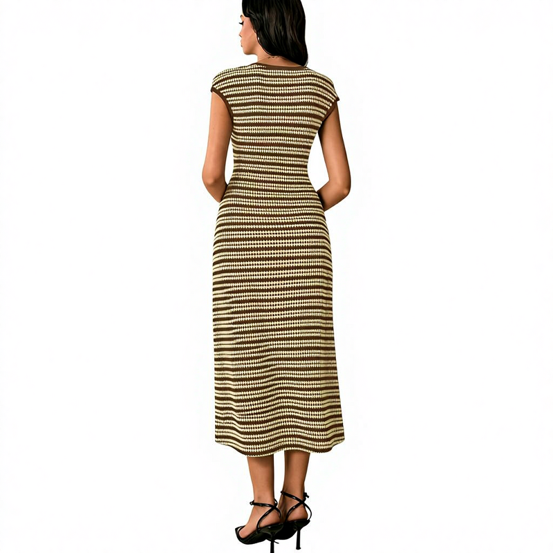 Striped Knitted Dress Manufacturer - 2025 Sleeveless V-neck Slim Midi for Women Summer