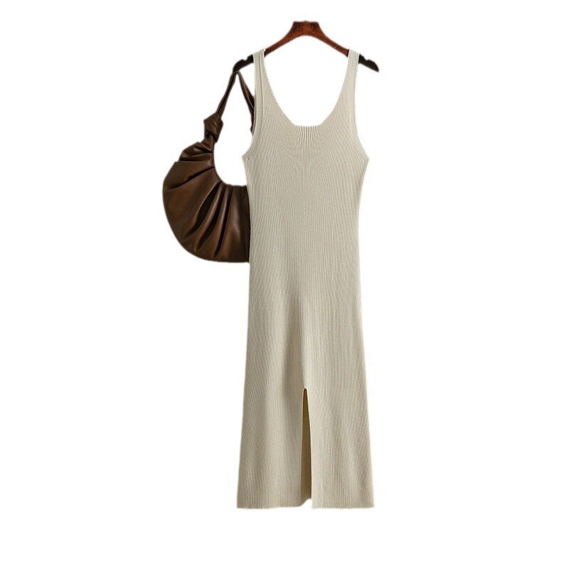 Knitted Suspender Dress Manufacturer - Solid Color Back Slit Bag Buttocks for Women Summer