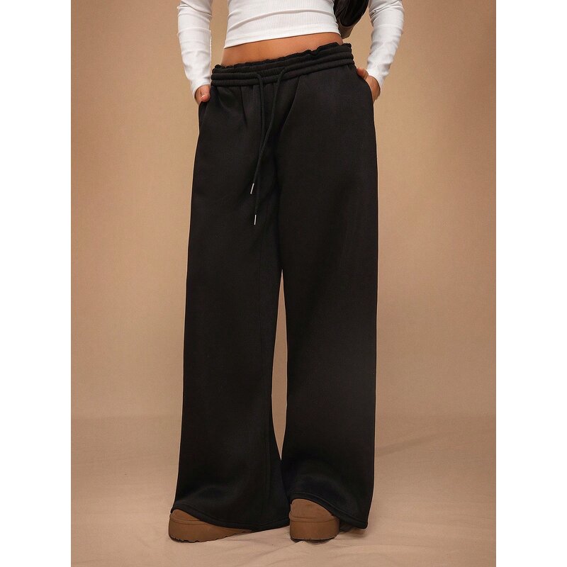 Women's Casual Pants Manufacturer - 2025 Fleece Thick Drawstring Elastic Loose Wide Leg