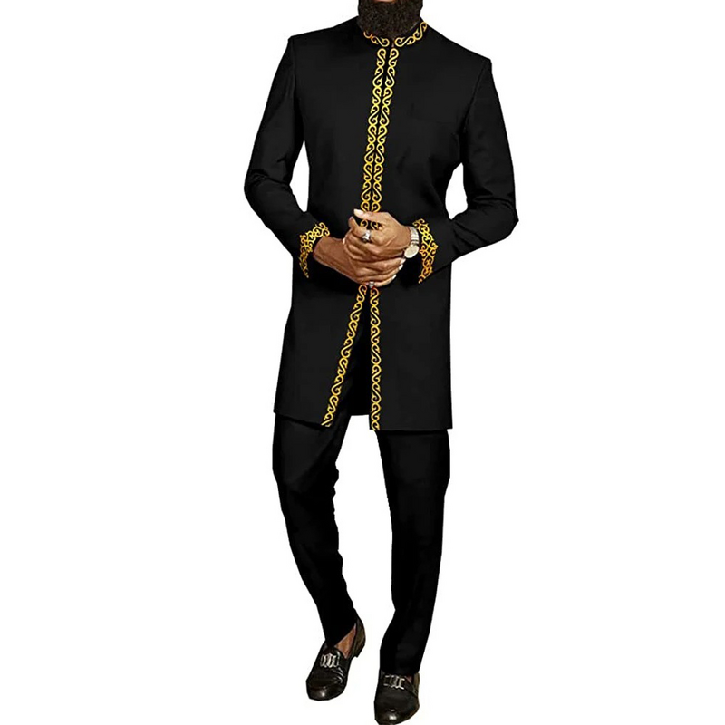 Men's 2-Piece Suit Manufacturer - Stand Collar Tops Long Pants African Ethnic Style