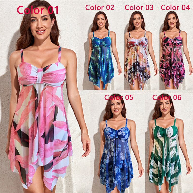 Women's Plus Size Bikini Manufacturer - S-5XL Dress Style Floral Bra Briefs Two-piece