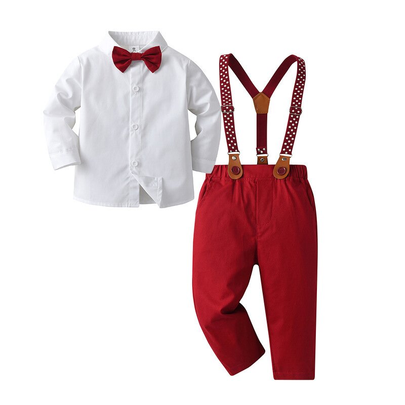 Boys' Formal Set Manufacturer - Bow Tie Shirt Pants 2 Piece Suspender Trousers Gentleman