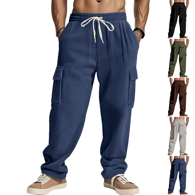Men's Corduroy Pants Manufacturer - Multi Pocket Loose Wide Leg Retro Work Tether