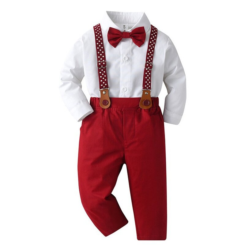 Boys' Formal Set Manufacturer - Bow Tie Shirt Pants 2 Piece Suspender Trousers Gentleman