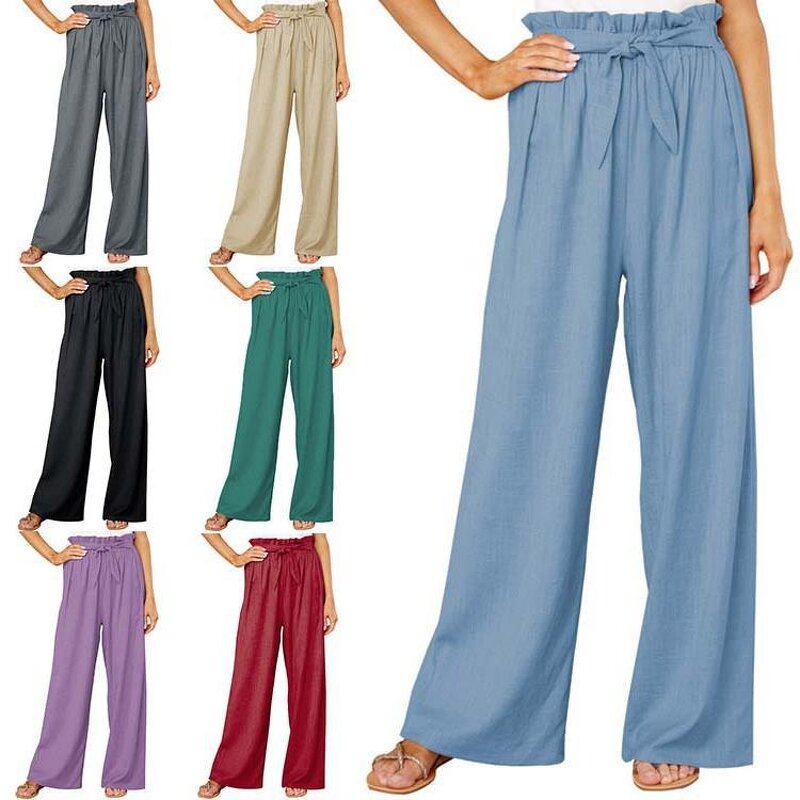 Women's Casual Pants Manufacturer - European American Loose Cotton Linen High Waisted